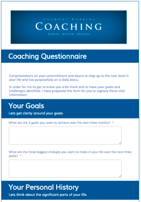 Initial Questionnaire Form for Coach Freddy Behin